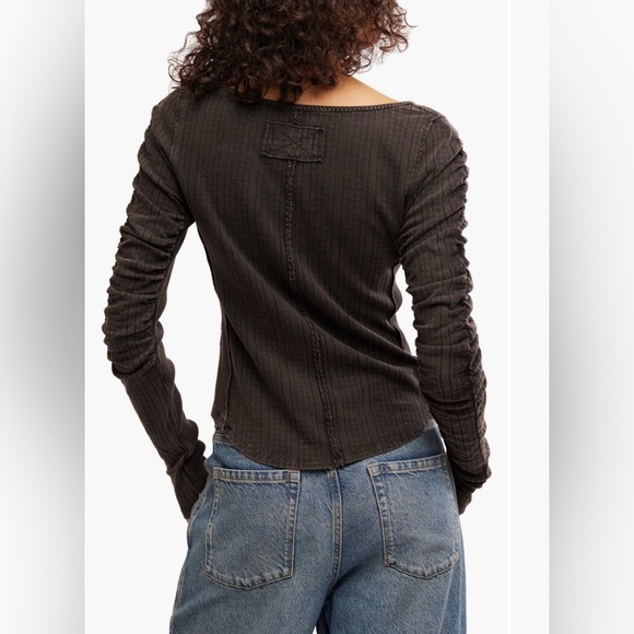 Free People We The Free Hope POINTELLE Henley Charcoal Black Top NWT M L XL - Picture 2 of 15
